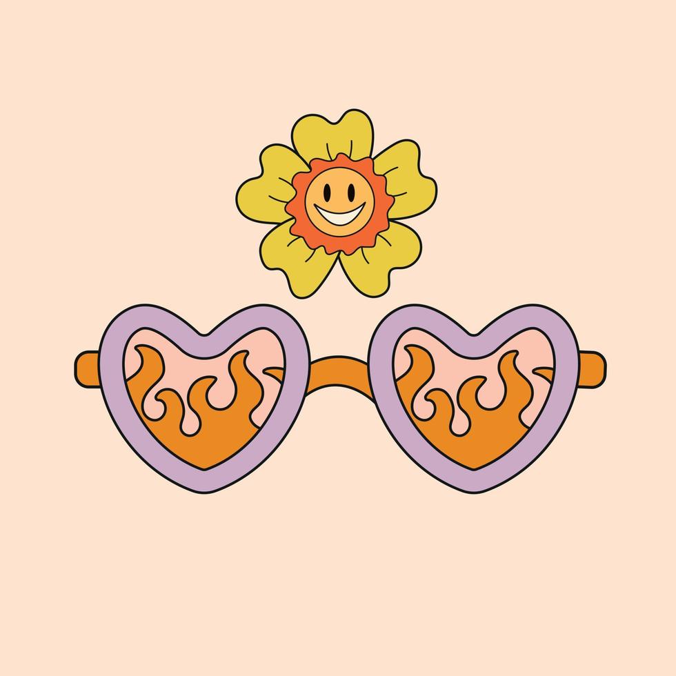 groovy hippie poster a partir de a anos 70. engraçado retro óculos retro desenho animado margarida flor para camiseta impressões parede arte telefone caso notas cobrir folheto cartões postais social meios de comunicação vetor