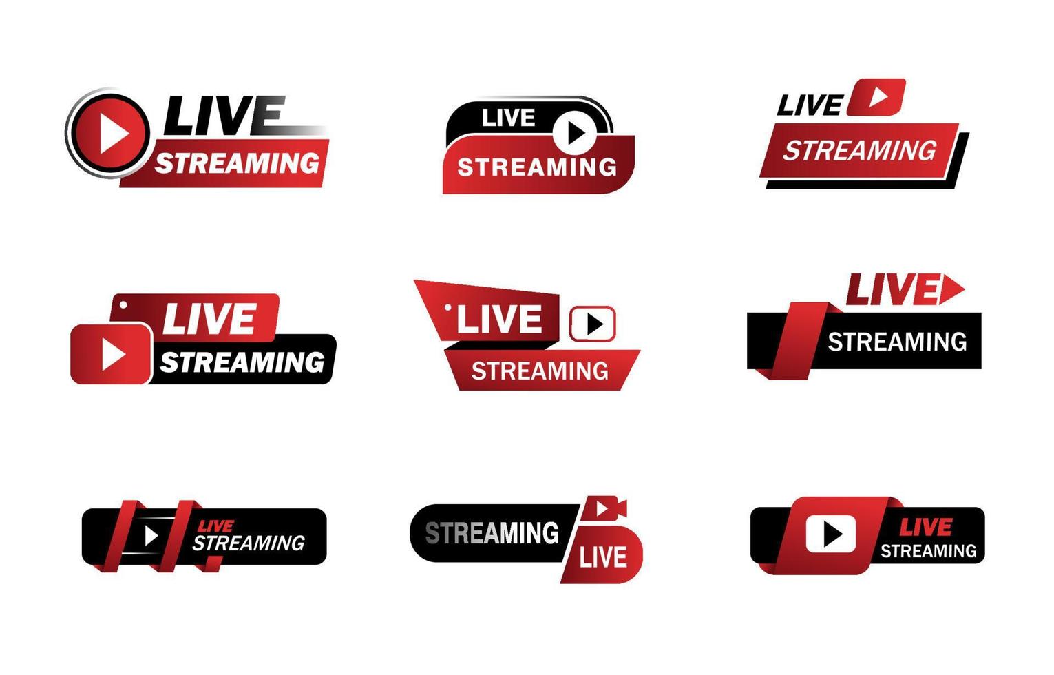 conjunto de emblemas de transmissão ao vivo vetor