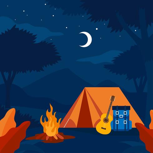 Vetor de férias de acampamento à noite