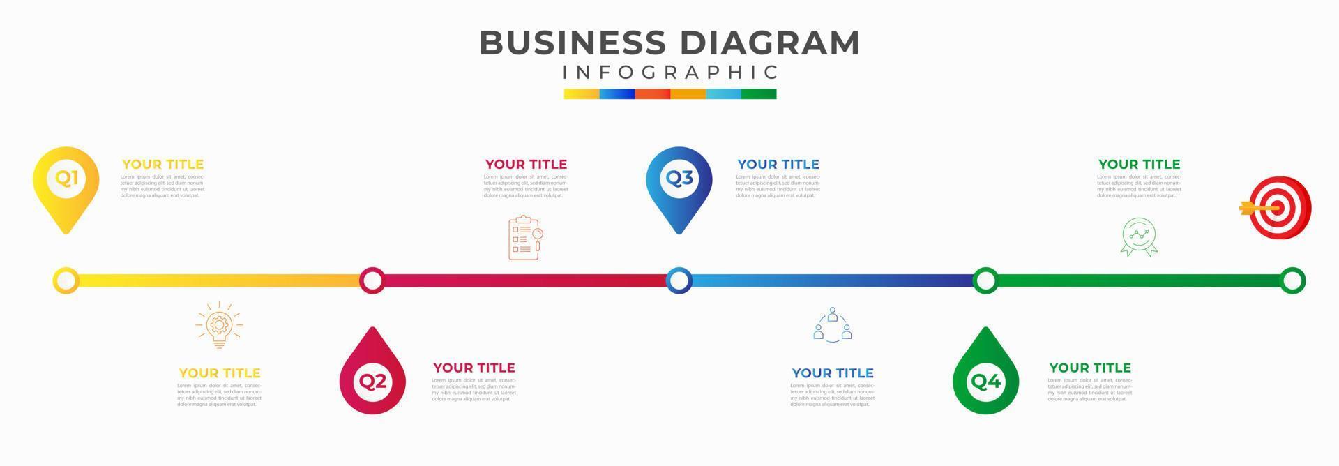 4 passos moderno Linha do tempo diagrama calendário com 4 trimestre tópicos e ícone símbolo, apresentação vetor infográfico.