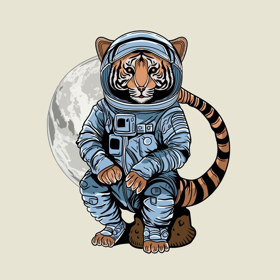 astronauta foguete lua tigre aventura ilustração vetor obra de arte
