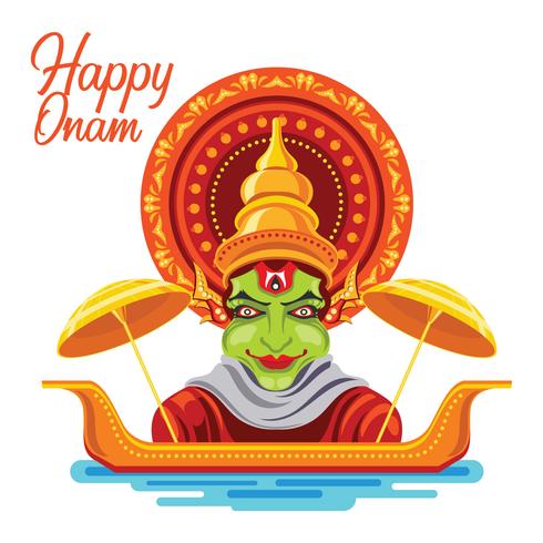 Ilustração de Kathakali colorido para feliz Onam festival do Sul da Índia Kerala vetor