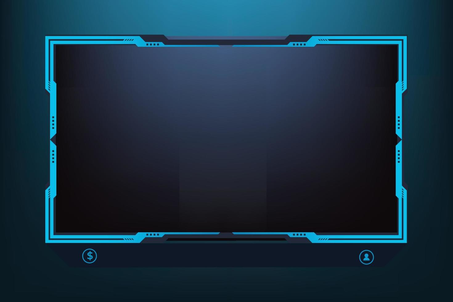 design de interface de tela de transmissão simples com cores azuis em um fundo escuro. vetor de borda de tela de jogo ao vivo para jogadores online. decoração de interface de usuário online com formas abstratas.