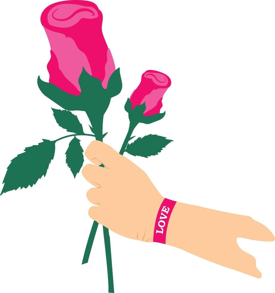 mão segurando rosas, amor e amizade ilustração vetor