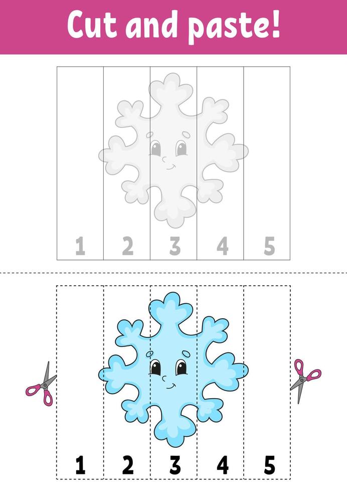 aprendendo os números 1-5. corte e cole. Personagem de desenho animado. planilha de desenvolvimento de educação. jogo para crianças. página de atividade. ilustração vetorial. vetor