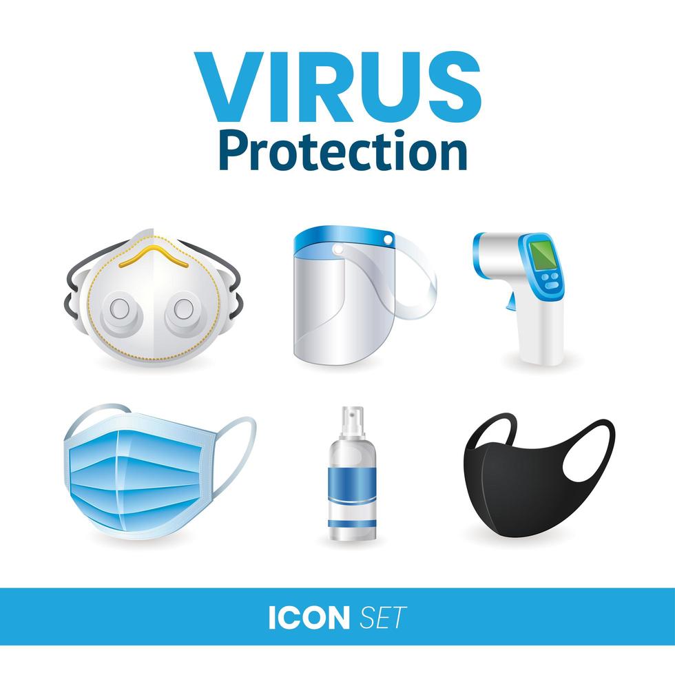 proteção antivírus covid 19 com ícones vetor