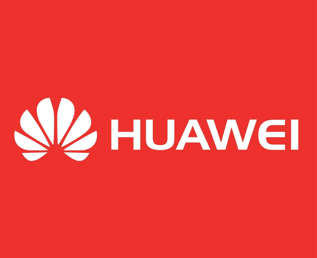 Huawei marca logotipo telefone símbolo com nome branco Projeto China Móvel vetor ilustração com vermelho fundo