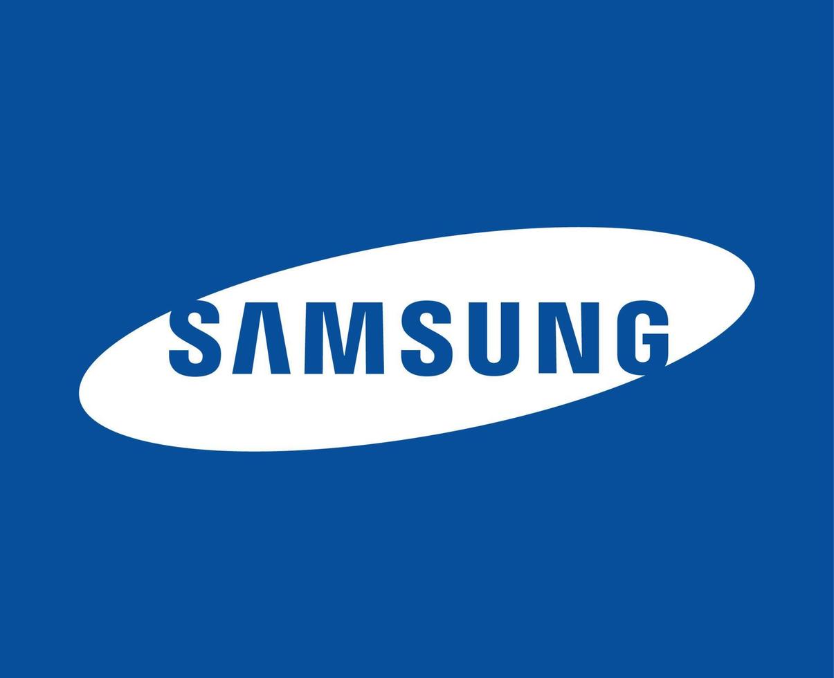 samsung marca logotipo telefone símbolo branco Projeto sul coreano Móvel vetor ilustração com azul fundo