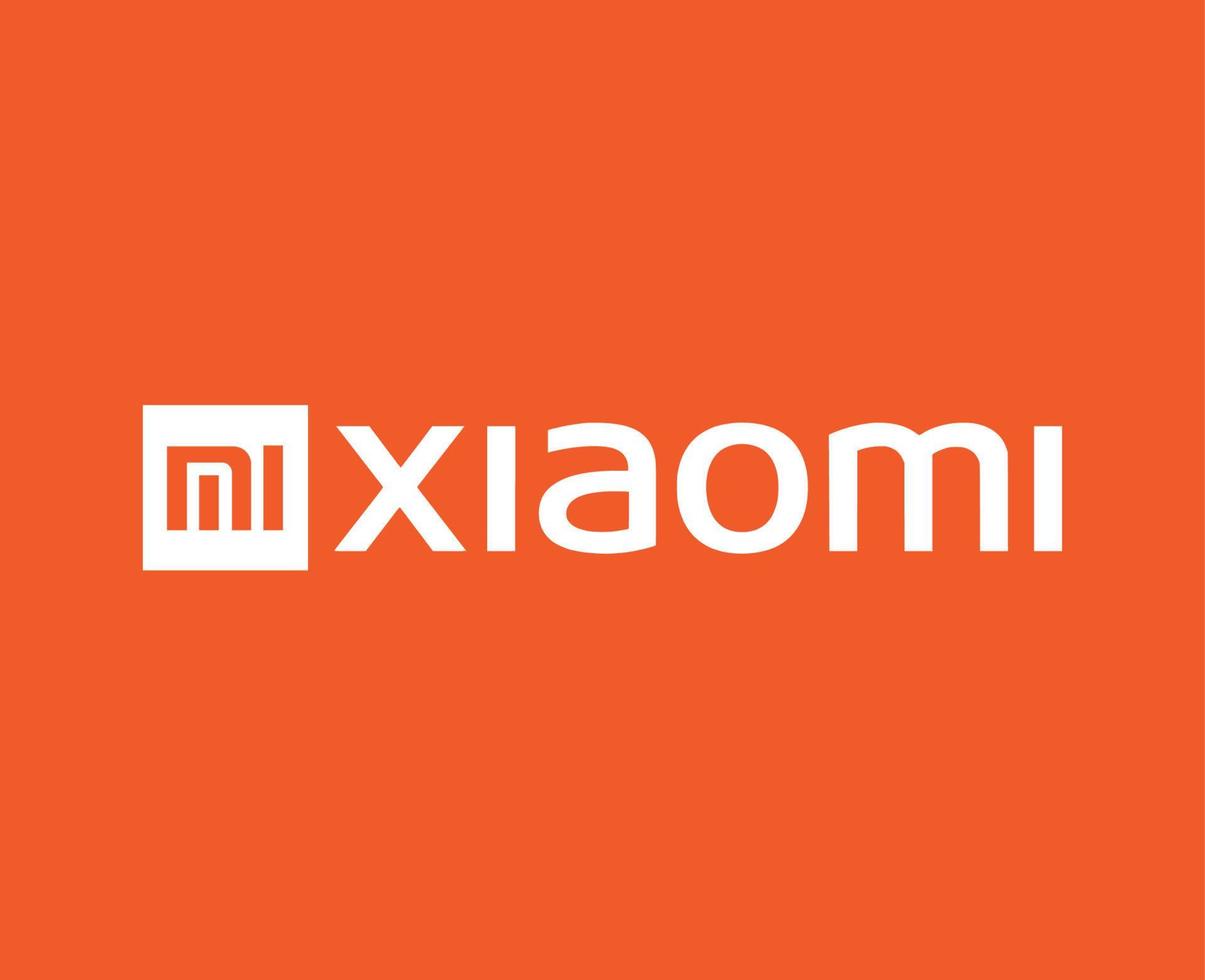 xiaomi marca logotipo telefone símbolo com nome branco Projeto chinês Móvel vetor ilustração com laranja fundo