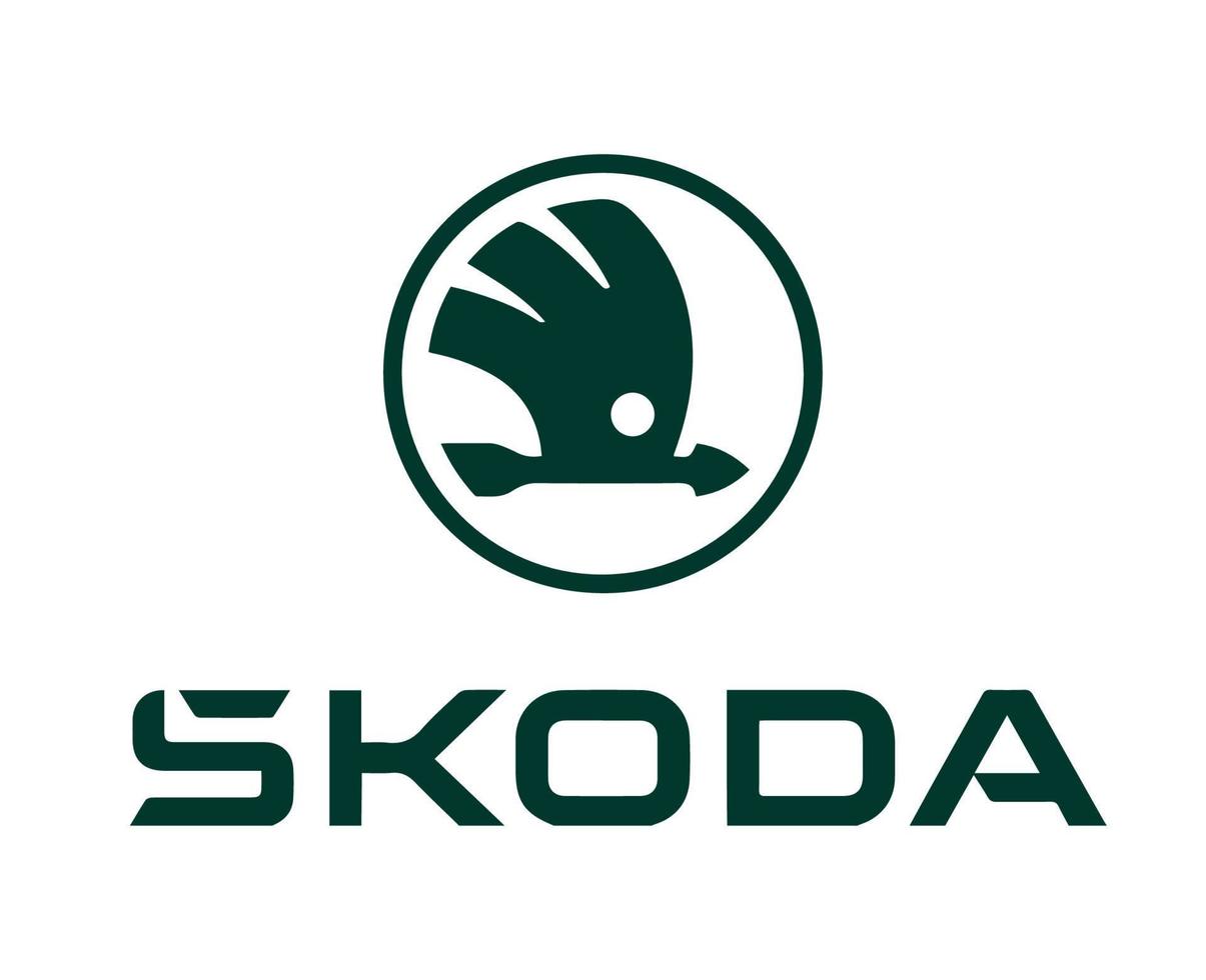 Skoda marca logotipo símbolo com nome verde Projeto tcheco carro automóvel vetor ilustração
