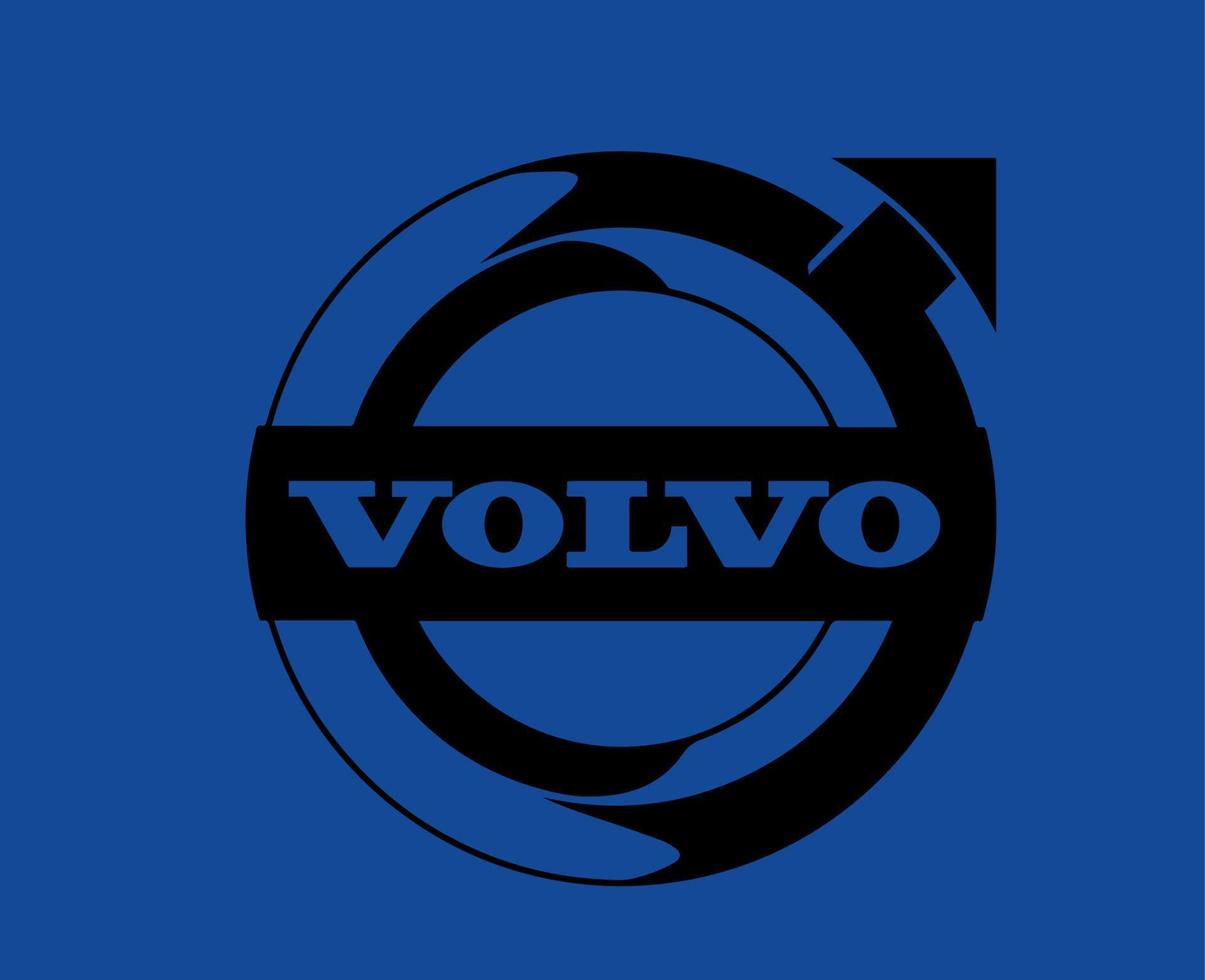 Volvo marca logotipo carro símbolo com nome Preto Projeto sueco automóvel vetor ilustração com azul fundo