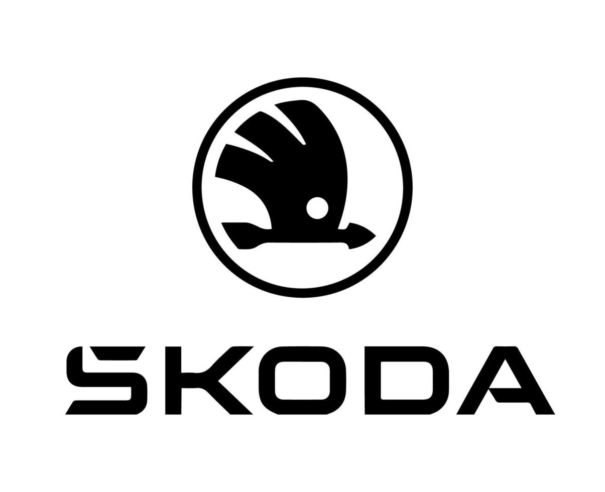 Skoda marca logotipo símbolo com nome Preto Projeto tcheco carro automóvel vetor ilustração