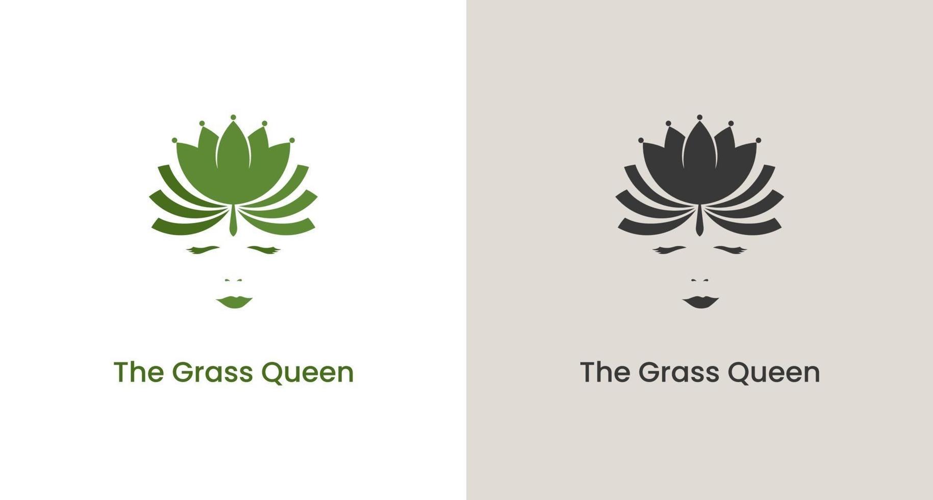 silhueta de uma mulher usando a coroa de folhas, logotipo da rainha da natureza, vetor do logotipo da rainha da cannabis