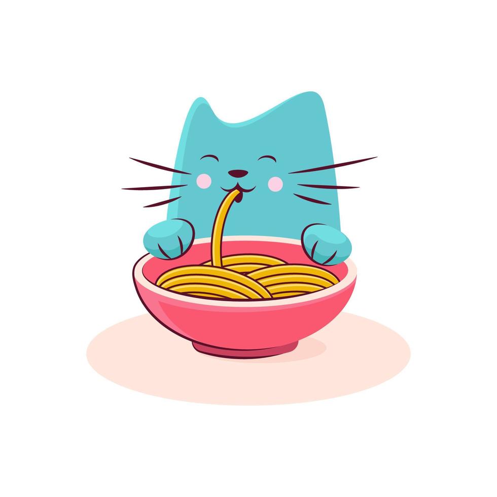 personagem de gato fofo gosta de ramen saboroso vetor