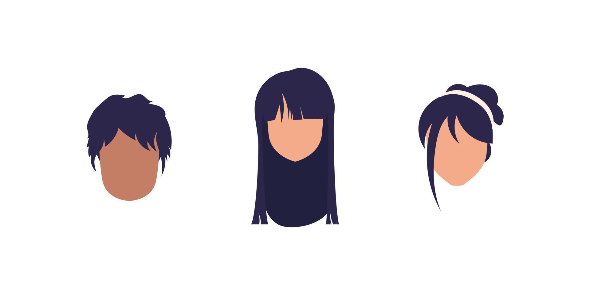 conjunto do mulheres rostos com diferente penteados. isolado em branco fundo. vetor ilustração.