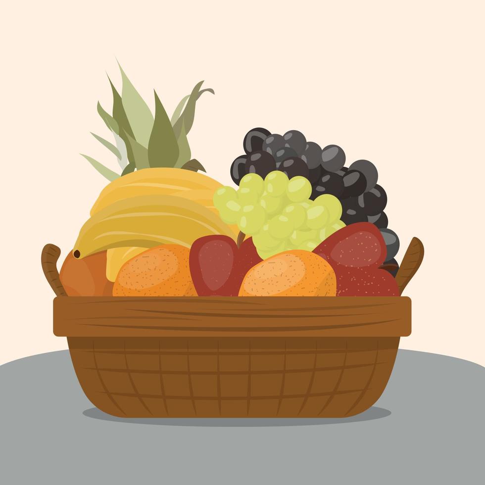 grupo do frutas vetor ilustração. frutas cesta em uma superfície com avião fundo
