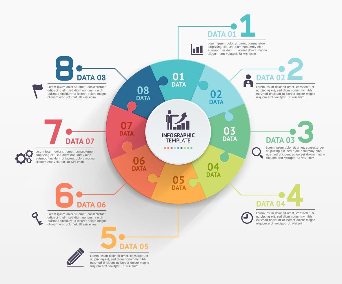 modelo de círculo de infográficos de quebra-cabeça. ilustrações vetoriais. vetor