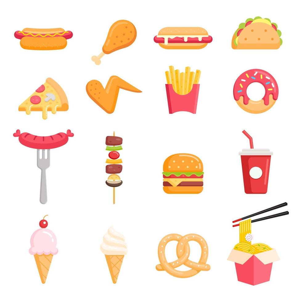 ilustrações vetoriais de ícones coloridos de fast food vetor