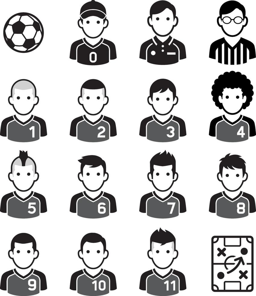 ícones pretos de jogador de futebol futebol. ilustrações vetoriais. vetor