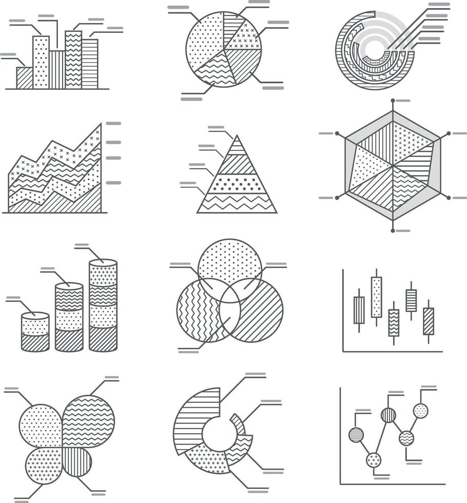 conjunto de ícones de diagramas de gráficos de negócios. ilustração vetorial. vetor