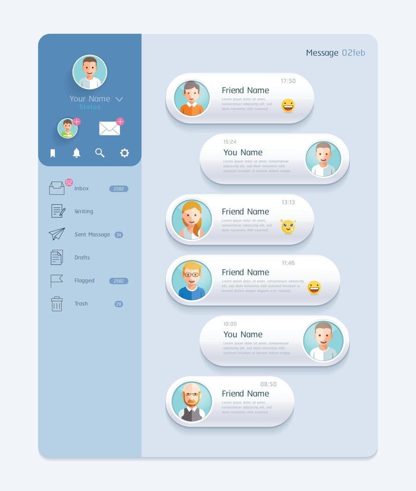 interface de bate-papo do messenger com conceito de design de interface do usuário móvel do fundo da janela de diálogo. vetor