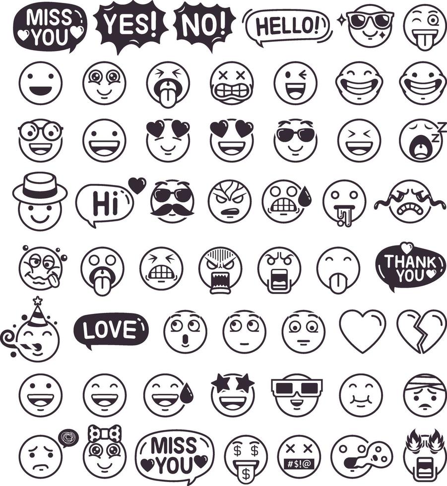 conjunto de ícones de símbolos de emoticons emoji. ilustrações vetoriais vetor