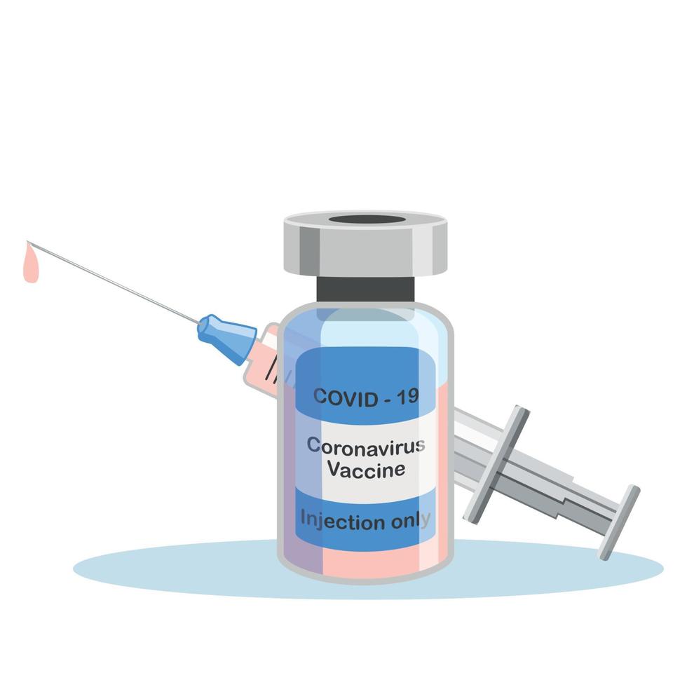 covid-19 coronavírus conceito. vacina frasco e seringa. pandemia covid-19 surto. isolado ícone. plano vetor