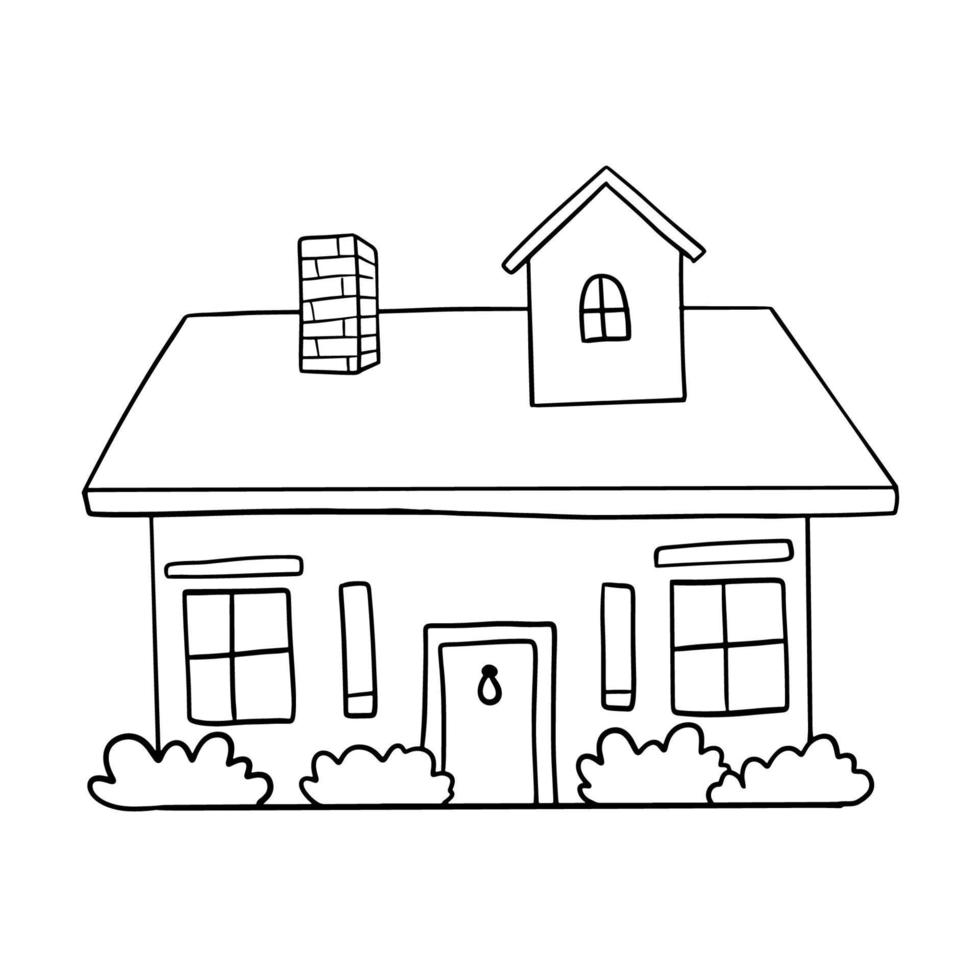 mão desenhado vetor casa com chaminé. fofa rural construção isolado em branco. rabisco ilustração