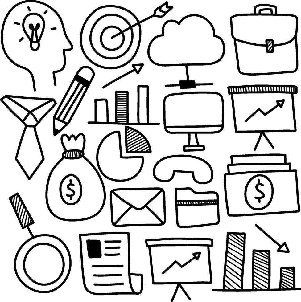 conjunto de ícones de doodle de negócios e finanças vetor
