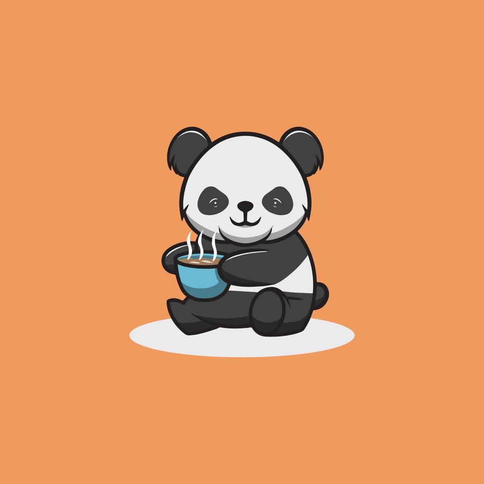 fofa panda bebendo chocolate desenho animado ilustração vetor