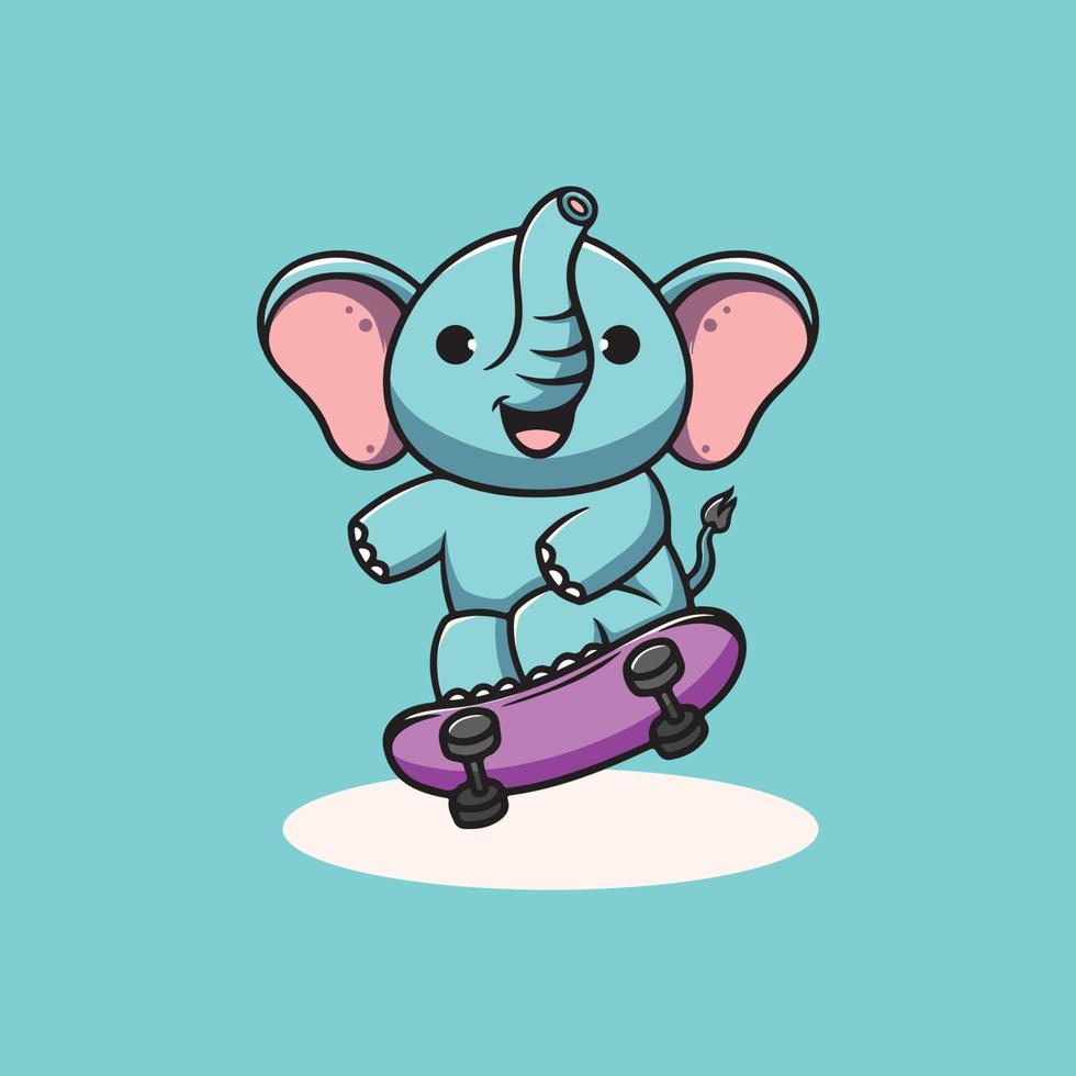 fofa elefante jogando skate desenho animado ilustração vetor