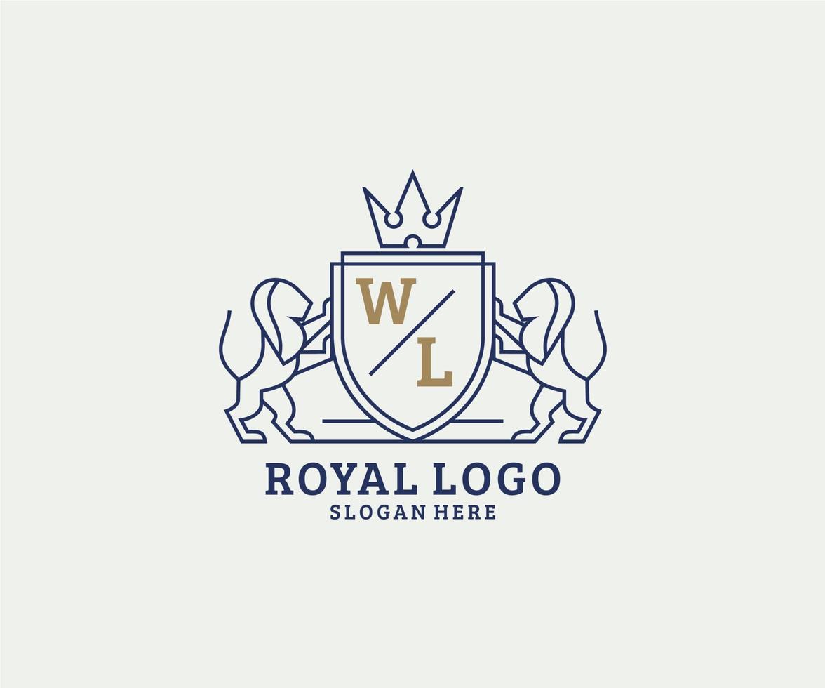 inicial wl carta leão modelo de logotipo de luxo real em arte vetorial para restaurante, realeza, boutique, café, hotel, heráldica, joias, moda e outras ilustrações vetoriais. vetor