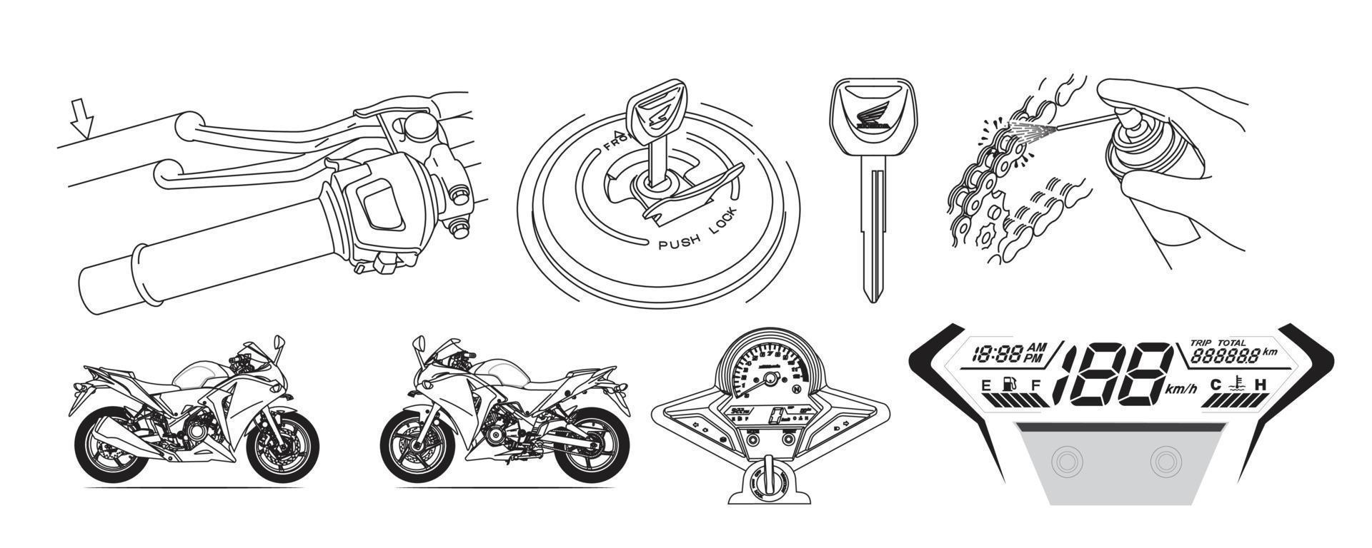 vetor bicicleta esboço e bicicleta partes ilustração