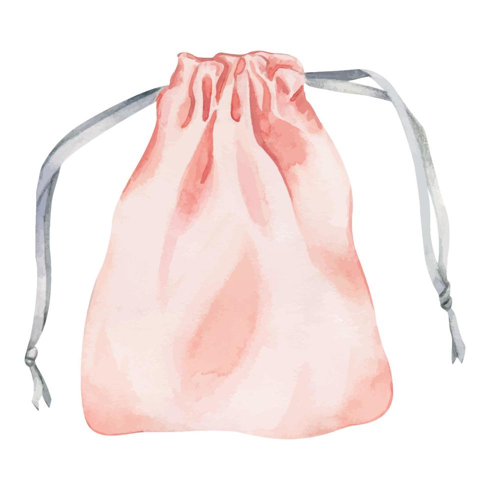 esvaziar bolsa. Rosa tela de pintura bolsa para menstrual copo. aroma sachê. pó bolsa. mão desenhado aguarela ilustração isolado branco fundo. vetor