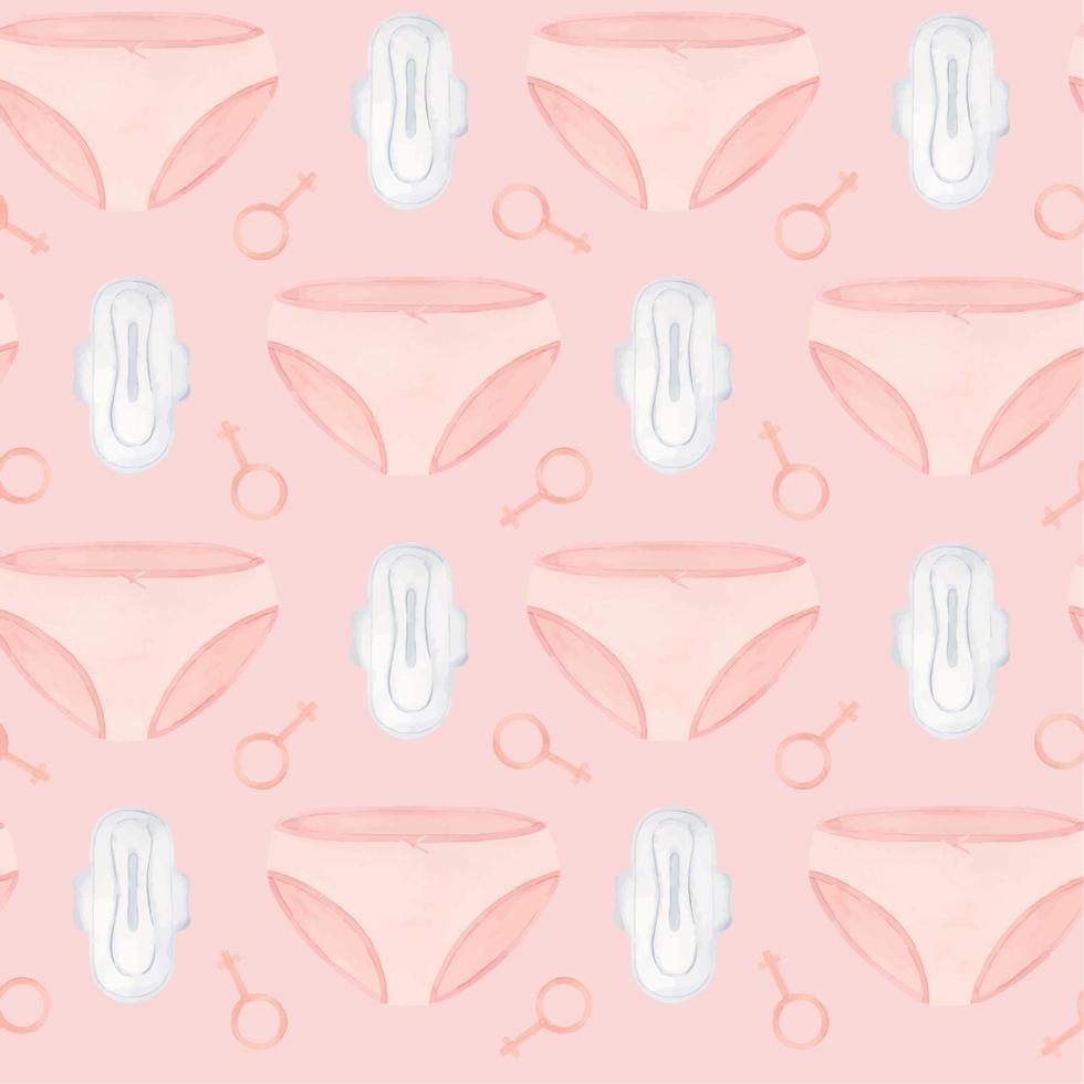 desatado padronizar do branco limpar \ limpo sanitário almofadas, mulheres gênero símbolo e Rosa lingerie. embalagem para fêmea íntimo higiene produtos. aguarela ilustração. vetor