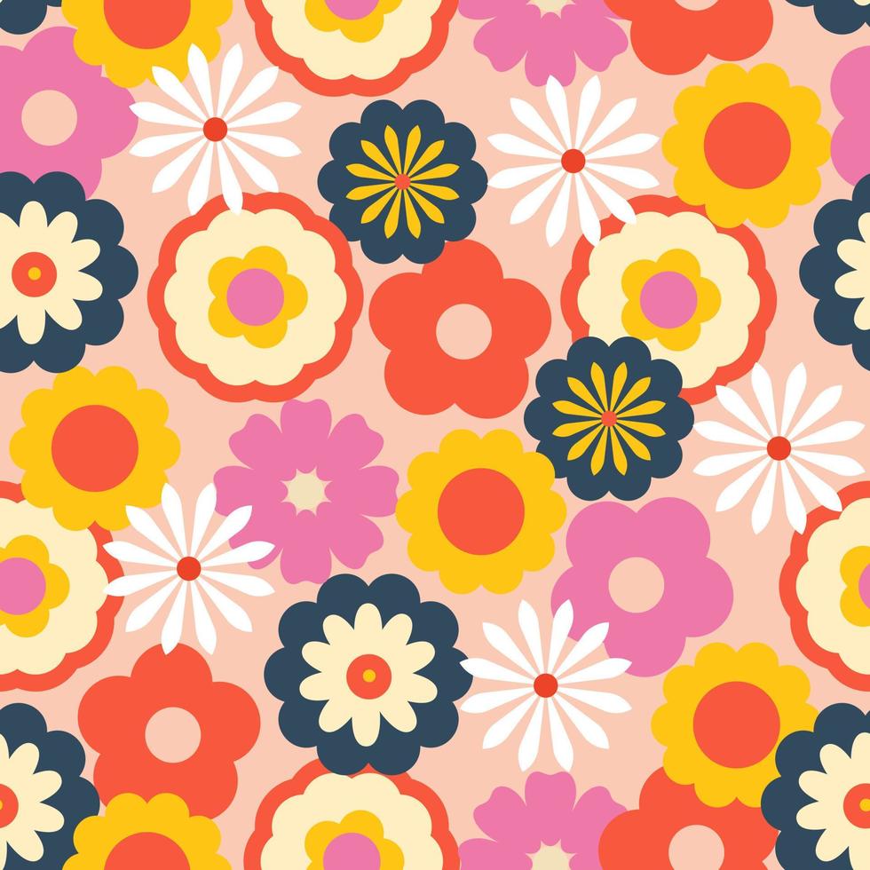 Anos 70 retro groovy floral desatado padronizar. flor poder. retro renascimento vibrações. digital papel. vintage vetor