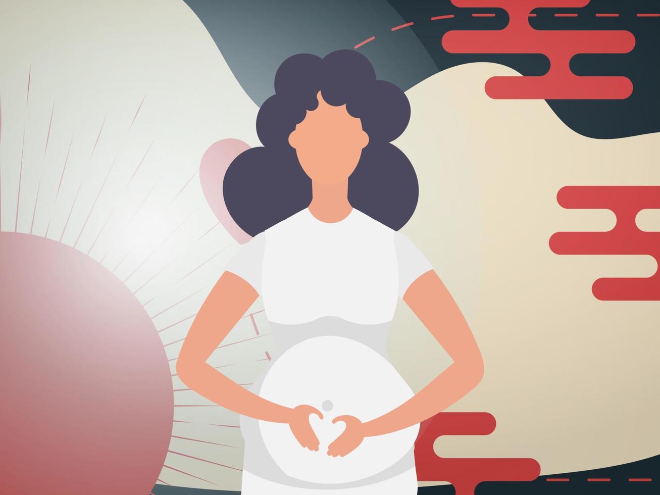 uma grávida menina detém dela mãos em dela estômago. chinês estilo bandeira. vetor ilustração.