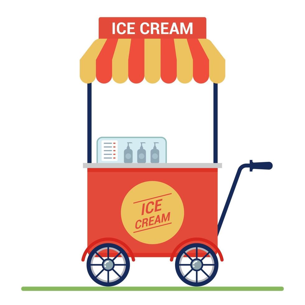carrinho vermelho com sorvete na rua. Pequenos negócios. ilustração vetorial plana. vetor
