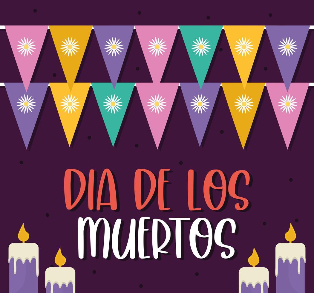 dia mexicano das velas mortas com flâmulas vetor