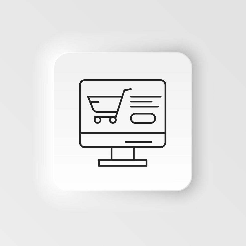 comércio eletrônico neumorfo estilo vetor ícone monitor, mercearia carrinho, botão esboço vetor ícone ícone conjunto