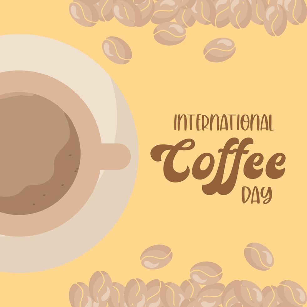 dia internacional do café com desenho vetorial de xícara e feijão vetor
