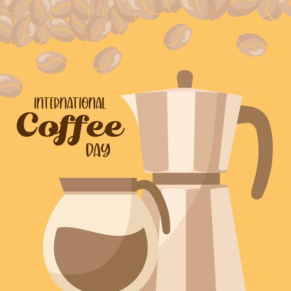 dia internacional do café com desenho vetorial de bule e chaleira vetor