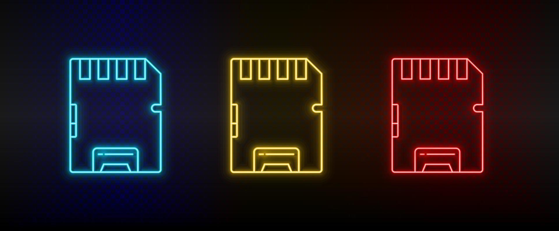 néon ícone conjunto cartão hardware memória. conjunto do vermelho, azul, amarelo néon vetor ícone em transparência Sombrio fundo