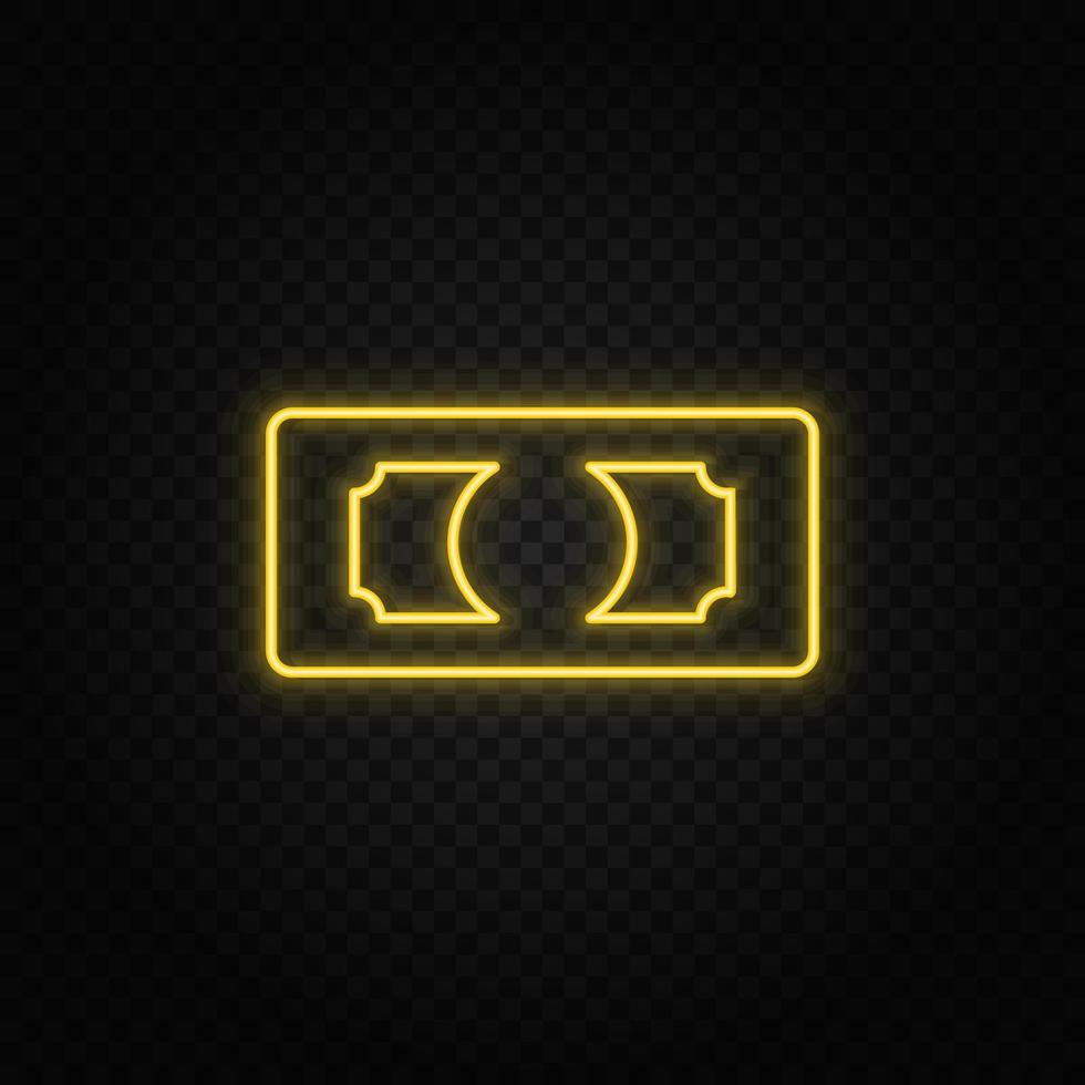 amarelo néon ícone dinheiro, dólar.transparente fundo. amarelo néon vetor ícone em Sombrio fundo