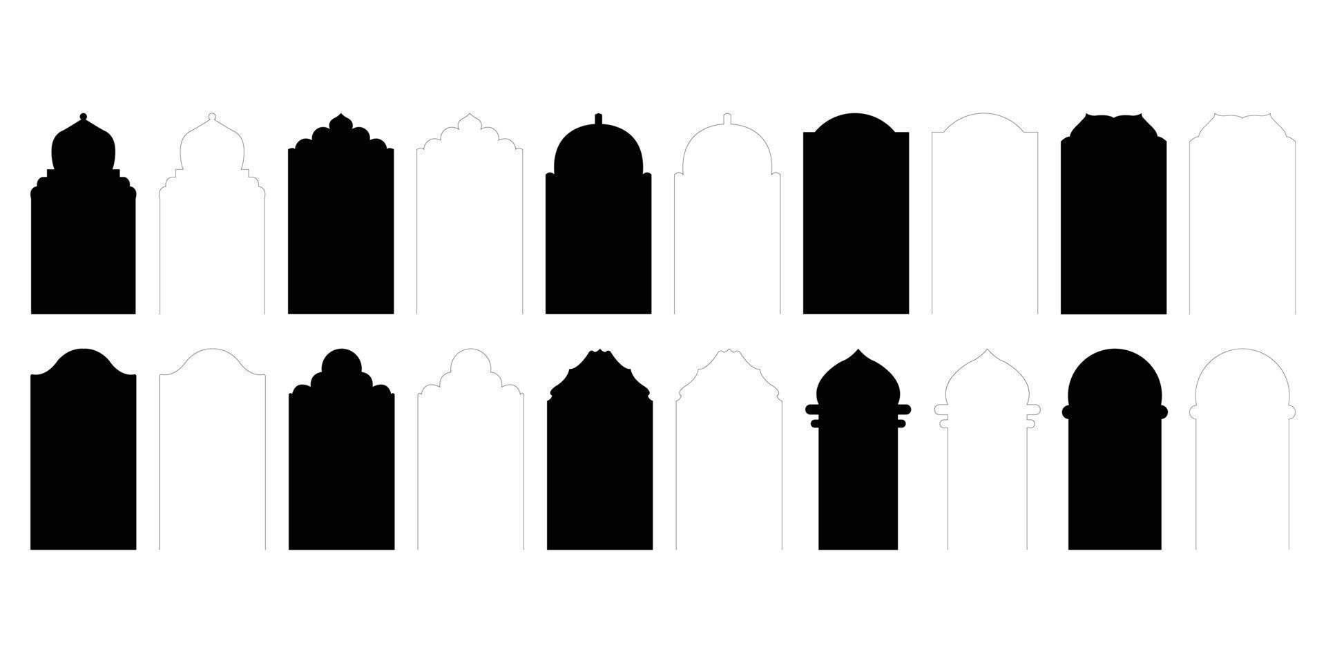 conjunto do islâmico porta e janela forma quadro, Armação para linear arte vetor ilustrador.