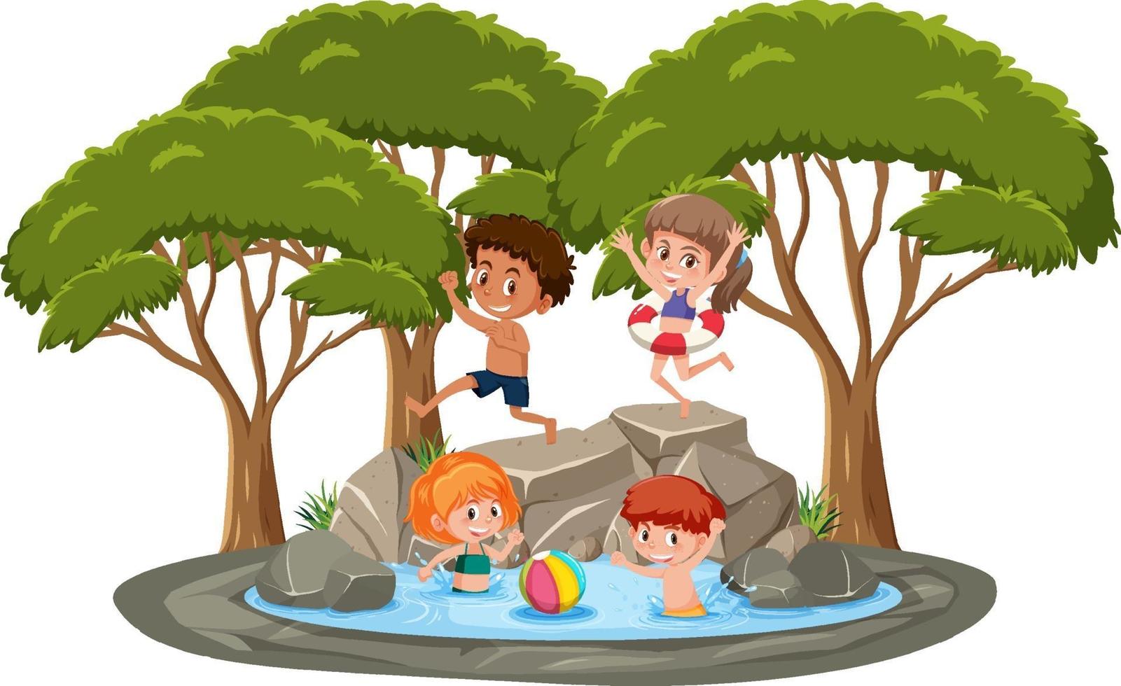 cena isolada com crianças brincando na lagoa vetor