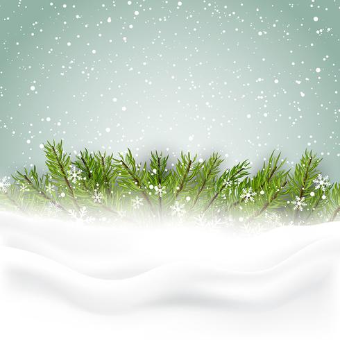 Fundo de Natal com neve e árvore de abeto vetor