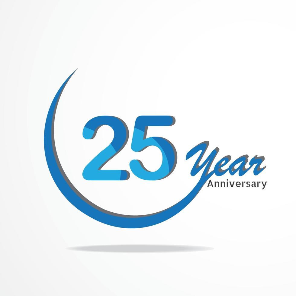 Tipo de logotipo de comemoração de aniversário de 25 anos em azul e vermelho, logotipo de aniversário em fundo branco vetor