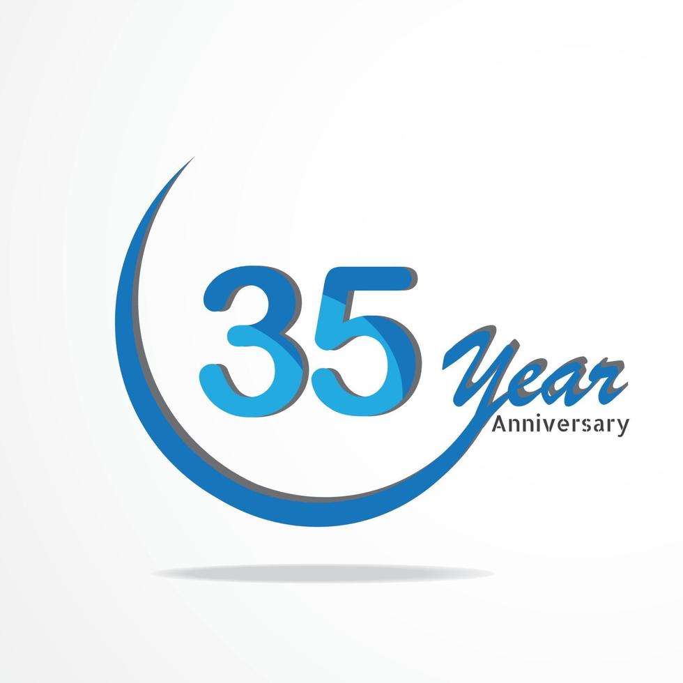 Tipo de logotipo de comemoração de aniversário de 35 anos em azul e vermelho, logotipo de aniversário em fundo branco vetor