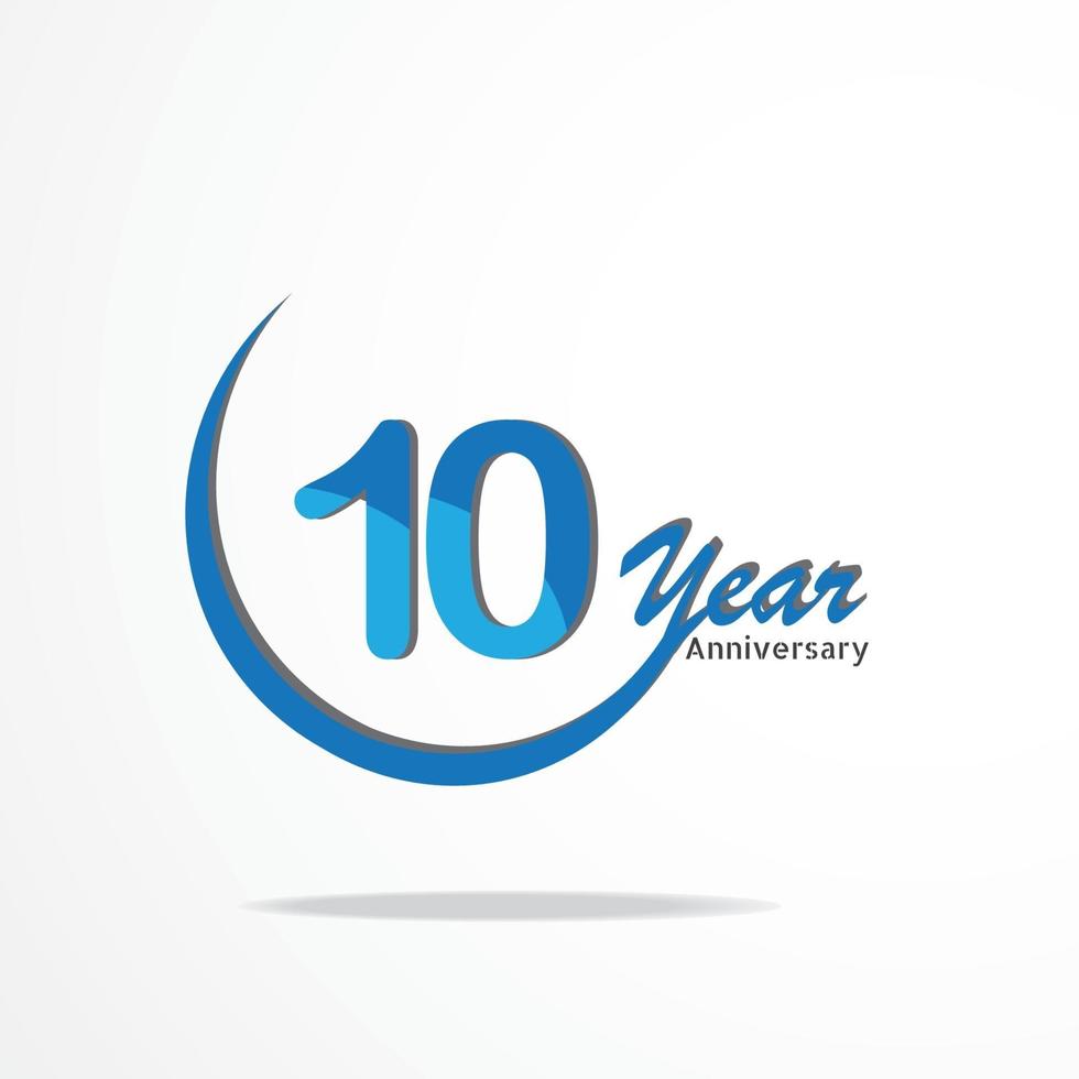 Tipo de logotipo de comemoração de aniversário de 10 anos de cor azul e vermelho, logotipo de aniversário em fundo branco vetor